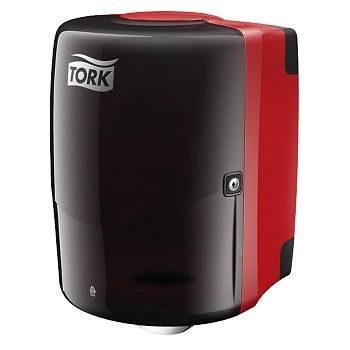 Dispenser Tørkepapir Tork Maxi Senterrull W2, sort og rød