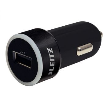 BilLader, Leitz universal 1 X USB 2.4A (Sort)