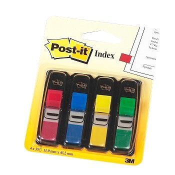 Tapemarkør Post-It Index 11,9 x 43,2mm med dispenser, 4 farger