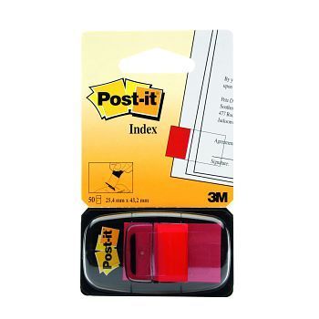 Tapemarkør Post-It Index 25,4 x 43,2mm med dispenser, Rød