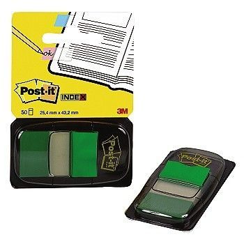 Tapemarkør Post-It Index 25,4 x 43,2mm med dispenser, Grønn