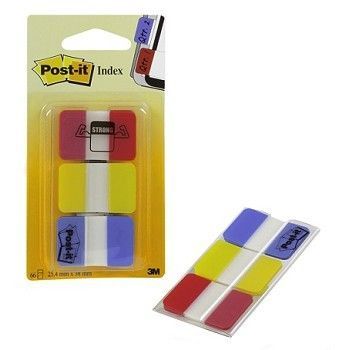 Tapemarkør Post-It Index Strong 25,4 x 43,2mm med dispenser, 3 farger