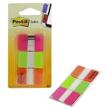 Tapemarkør Post-it Index Strong 25 x 38mm, 3 farger